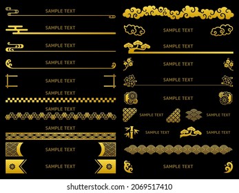 Illustration set of Japanese style golden borders and icons to decorate headlines