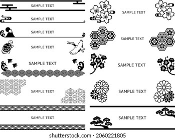 Illustration set of Japanese style headline decorations and horizontal long frames