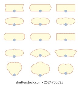 Illustration set of Japanese-style text frames with Plum knot mizuhiki(paper strings tied around a wrapped gift)