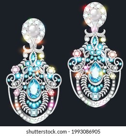 Illustration set of jewelry earrings with precious stones