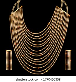Illustration set jewelry gold vintage necklace and earrings