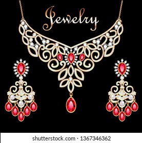 Illustration of a set of jewelry: necklace and earrings for wedding