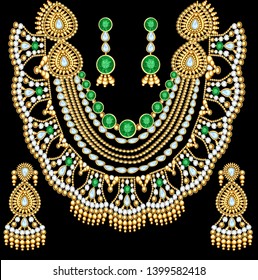 Illustration of a set of jewelry: necklace and earrings for wedding