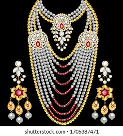 Illustration of a set of jewelry: necklace and earrings for wedding