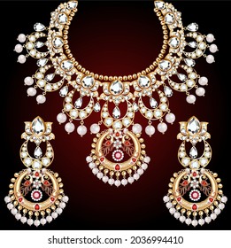 Illustration of a set of jewelry: necklace and earrings for wedding