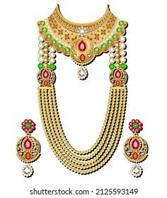 Illustration of a set of jewelry: necklace and earrings for wedding