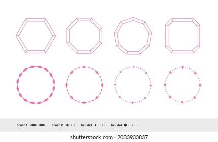Conjunto de ilustraciones de marcos de línea, bordes y encabezamientos en forma de joyas. Versión en color rosa. Los datos EPS son de color CMYK, los datos JPG o PNG son de color RGB.