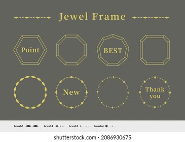 Illustration set of jewel-shaped line frames, borders and headings. Color version.