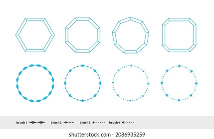 Illustration set of jewel-shaped line frames, borders and headings. Light blue version.
