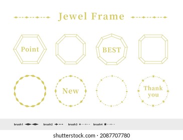 Illustration set of jewel-shaped line frames, borders and headings. Color version.