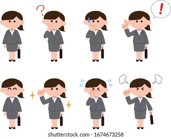 Illustration set of job hunting student and new employee (female) wearing suit