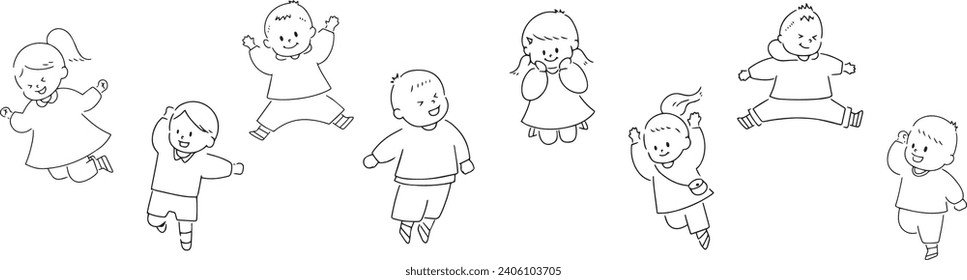Illustration set of jumping children