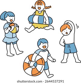 Illustration set of kids enjoying playing in the pool