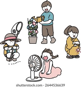 
Illustration set of kids enjoying summer