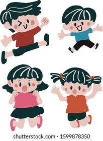 Illustration set of kids jumping