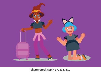 Illustration set of kids wearing Halloween costume