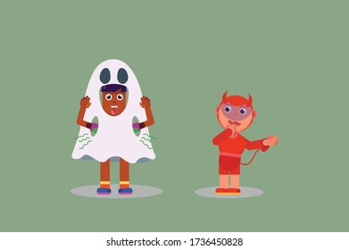Illustration set of kids wearing Halloween costume. This character illustration can use as a sticker also.