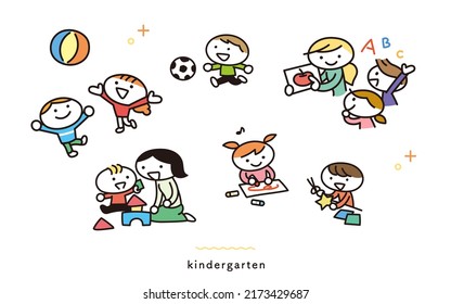 Illustration set of kindergarten children