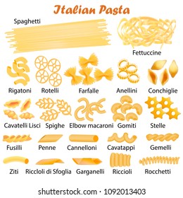 Illustration set of kinds of italian pasta