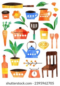 illustration set of kitchen and living room
