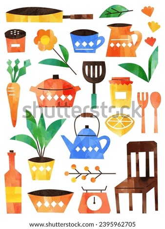 illustration set of kitchen and living room