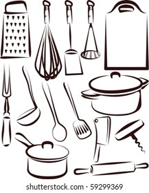 Illustration with a set of kitchen utensil