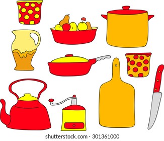 illustration of a set of kitchen utensils