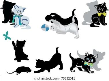 illustration with set of kittens isolated on white background