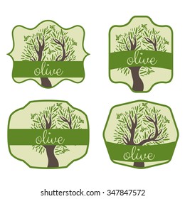 Illustration set of label with olive tree. Vector