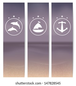 Illustration set labels with beach, retro style - vector