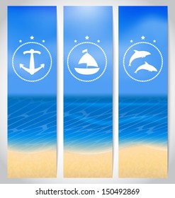 Illustration set labels with beach, summer cards - vector