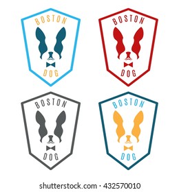 Illustration of set labels with boston terrier. Emblem for the Boston city. Vector