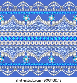 illustration set with lace ornaments with pearls.  seamless background pattern with  of different colors and shapes