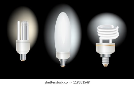illustration with set of lamps on black background