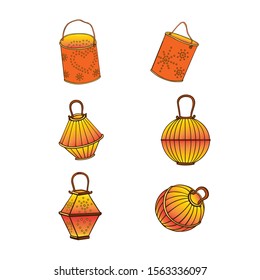 Illustration of a set of lanterns, paper lanterns for a traditional holiday and fun, decor element