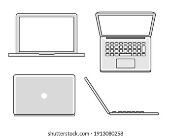 An Illustration Set Of A Laptop Computer Viewed From Various Angles.