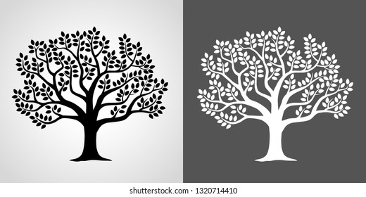 Illustration set of leafy tree- Negative 