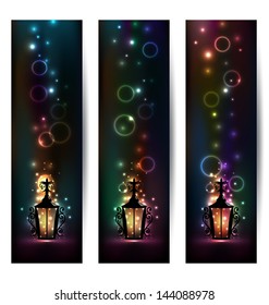 Illustration set light banners with lantern - vector