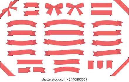 Illustration set of light red ribbons in flat design.