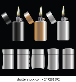 illustration  with set of lighters on dark background
