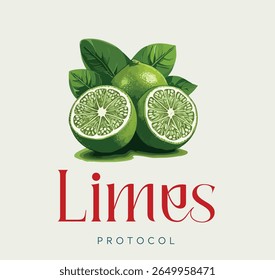 Ilustração de um conjunto de limes. Arte vetorial. Pôster. Texto.