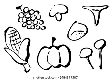 Illustration set of line drawing of autumn taste with brush touch