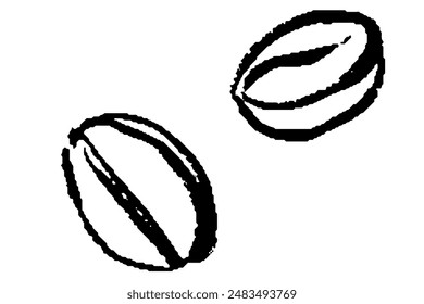 Illustration set of line drawing of coffee bean with brush touch