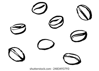 Illustrations-Set von Linien-Zeichnung von Kaffeebohne mit Pinsel-Touch