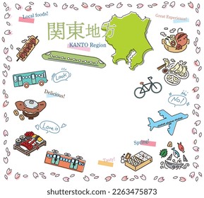 It is an illustration of a set (line drawing) of icons of spring gourmet tourism in the Kanto region of Japan.