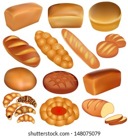 Illustration set of loaves of bread and a white