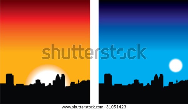 Illustration Set London Skyline Night Day Stock Vector Royalty Free