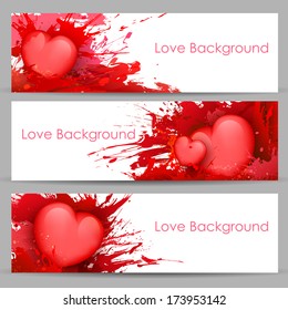 illustration of set of love banner with heart