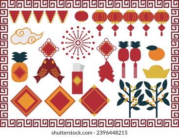 Illustration set of lucky charms related to Lunar New Year