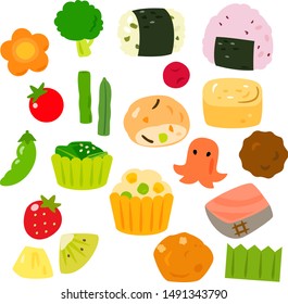 Illustration set of lunch box contents